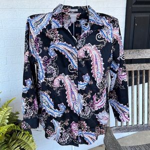 Chico’s no-iron printed blouse Sz L